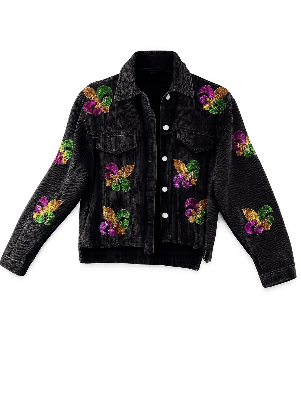 BEBE Black Corduroy Jacket Women's Size M Glitter Fleur-de-Lis Festival